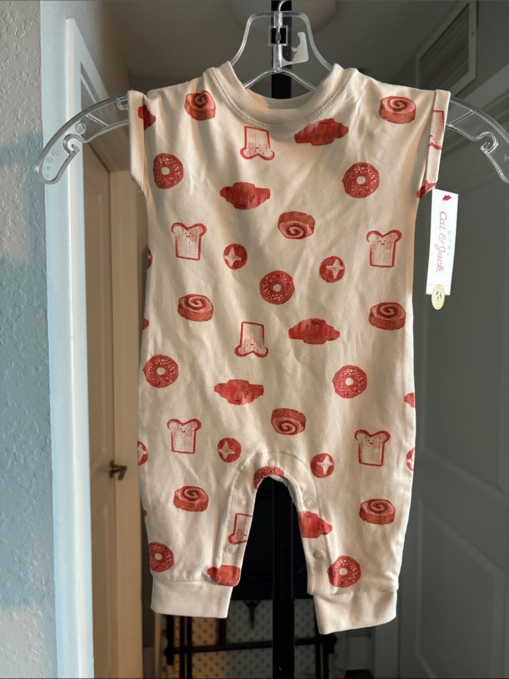 Cat & Jack Cream Romper with Red Breakfast Print size 0-3 M
